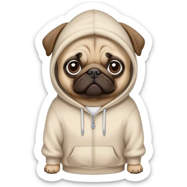 pug dog wearing a hoodie, pug life sticker