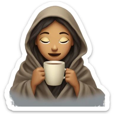 girl inside a blanket sipping coffee eyes closed sticker
