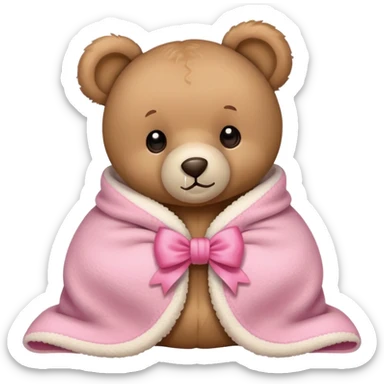 teddy bear in a cozy blanket with pink bow sticker