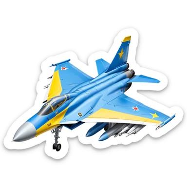 MiG-29 fighter jet with Ukrainian blue and yellow markings, military aircraft sticker