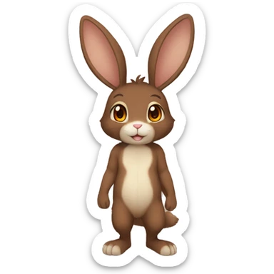 Anthro, Fur-Sona, Dark-Brown, Normal-type-Ground-type Tan-Rabbit-Fakémon with Dark-Red eyes, beige ears, beige belly, beige paws, beige feet, beige freckles, full body sticker