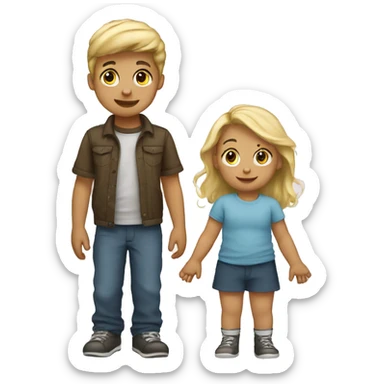 blond teenage girl with boy toddler, siblings sticker