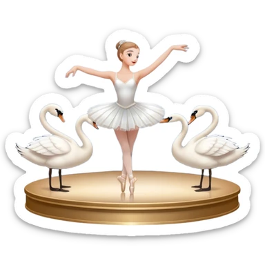 Icon for Ballet: The icon should evoke the grandeur of the Bolshoi Theater stage. a scene from Swan Lake, with a ballerina in a white tutu performing an elegant pose, surrounded by dramatic stage lighting and swan motifs. Transparent background. sticker
