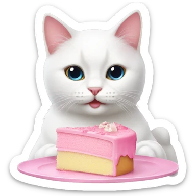 White cat eat pink cake sticker