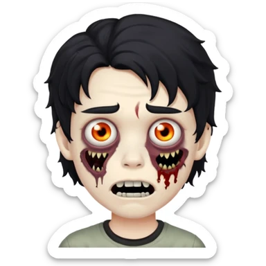 a boy with wavy hair, a zombie-shaped mouth piercing hum, and black hair sticker