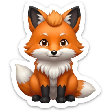 Floofy the Creampuff fox blackish gray fur color chubby Black paws orange color 3 tailsCrystals on the head, tails and Back sticker