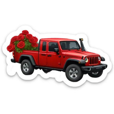 Realistic Red Jeep Gladiator with the truck bed full of roses. sticker