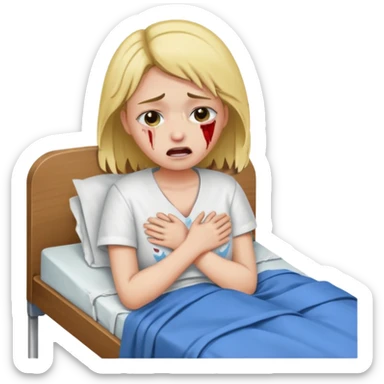 Mulher jovem chorando muito em cima de uma maca de hospital com as roupas rasgadas sticker