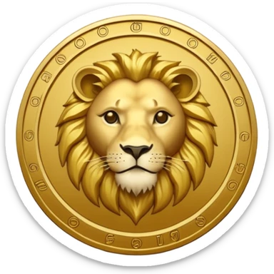 Fais un emoji de pièce d'or ronde avec l'inscription "F" dessus et un lion très détaillé gravé sur la pièce sticker