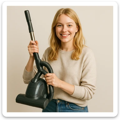 white girl with blonde hair holding a vacuum cleaner, style 4 sticker