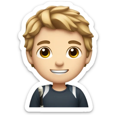 A boy with light brown hair and a hockey stick in the hand sticker