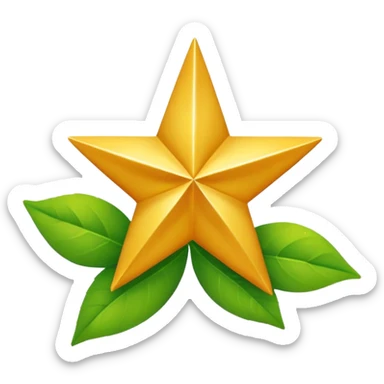 "A vibrant, golden five-pointed star emoji, with graceful green leaves subtly integrated into its points or wrapping around its base. The design should feel radiant and positive. Clean, vector-style, 32x32 pixel icon. Transparent background. Icon for achievement in health." sticker