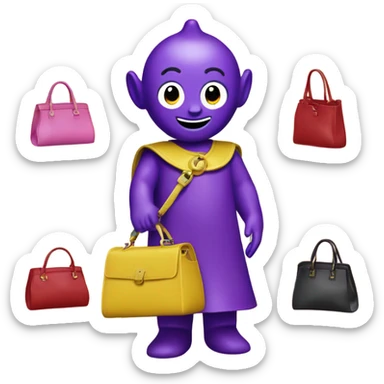 Teletubby tinky-winky with handbags  sticker
