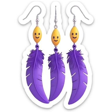 3D emoji-style purple feather earrings, soft and whimsical sticker