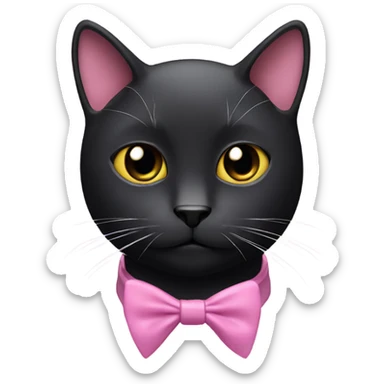 A black cat with a bit of white along the front of the neck with a pink beard  sticker