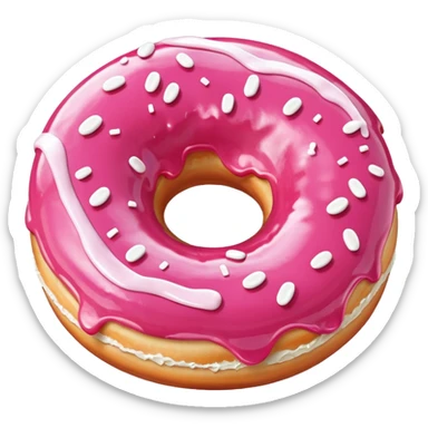 Pink donut with white icing running down and through it sticker