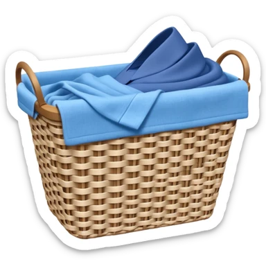 white LAUNDRY BASKET WITH FOLDED blue CLOTHES sticker