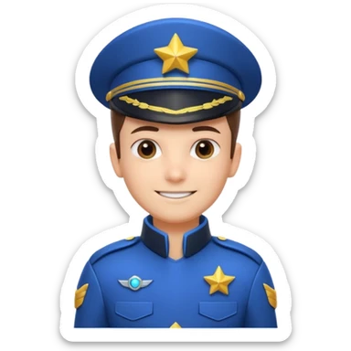 cute spaceship captain portrait, head and shoulders only, futuristic captain uniform collar, captain badge, confident smile, 3D cartoon, mobile game icon style, clean background, no text, no watermark
 sticker