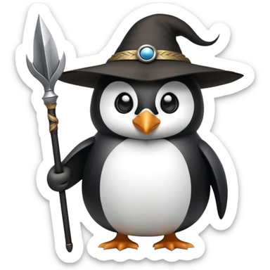 Penguin dressed as Odin with one eye, wearing a wide-brimmed hat and holding a spear sticker
