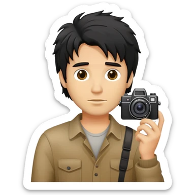 a man with black messy hair with one camera taking a photo sticker