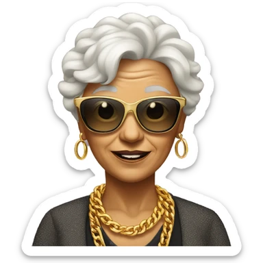 rich cool grandma in sunglasses with a gold chain sticker