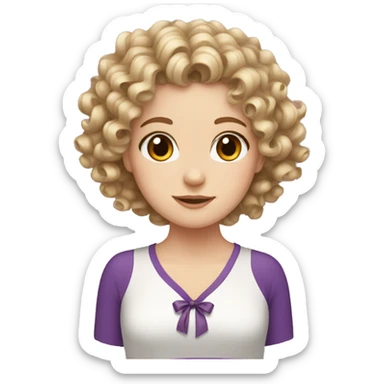 White girl curly hair with ribbon sticker