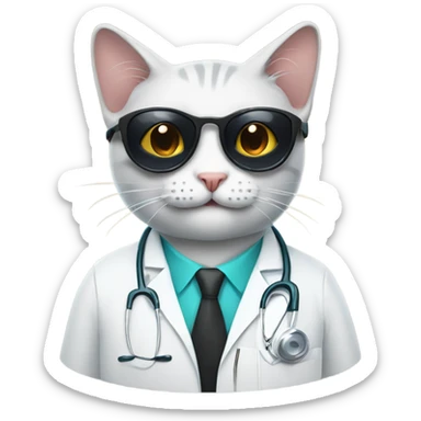 smiling doctor cat wearing black sunglasses sticker