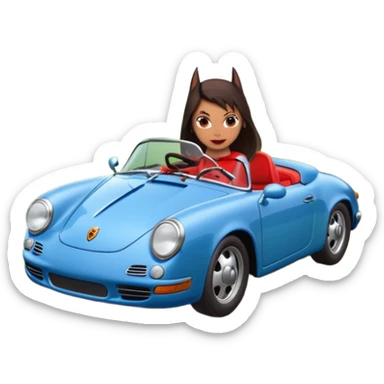 Bat Girl driving her 56 Porsche spider too fast in the country  sticker