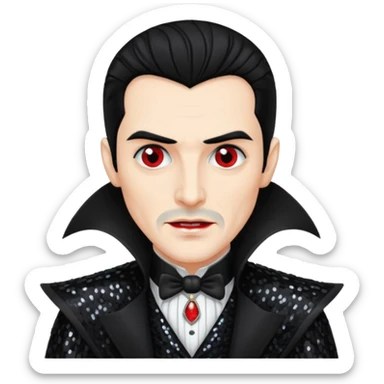 Dracula with black hair, black sequin outfit sticker