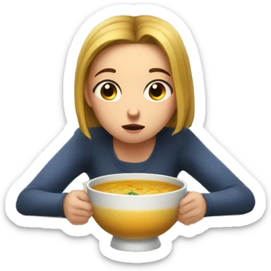 Sad girl drinking bowl of soup sticker