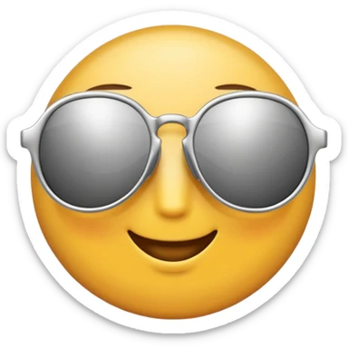 A pair of luxury sunglasses emoji with silver chrome frame, smooth rounded lenses, reflective metallic surface, high-end swag aesthetic, minimal and clean design, iOS emoji style, centered, white background sticker