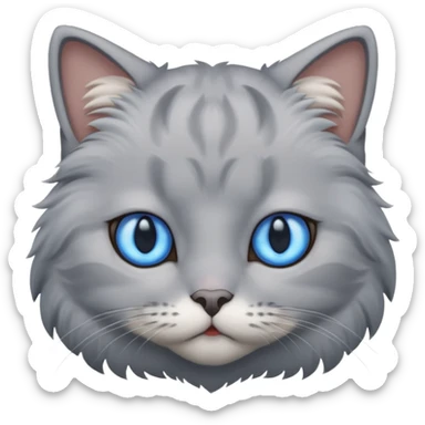 a gray cat with blue eyes on its FOREHEAD sticker