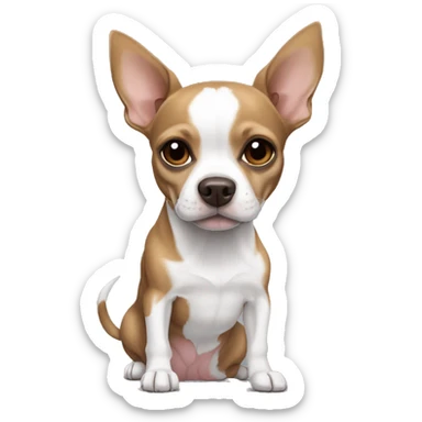 A chihuahua brown and white short hair on top of a pitbull gray and white ready to gain the word sticker