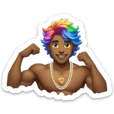 posh-muscle-boy-with-pearl-necklace-and-rainbow-unicorn-hair-in-golden-bathtub sticker