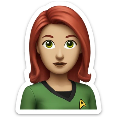 Star Trek woman red hair green eye burgundy shirt sticker