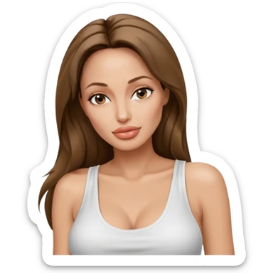 Angelina jolie , fashion model Beautiful woman model adult   large breasts  with close set eyes tan skin, full lips  long hair model white tank top sticker