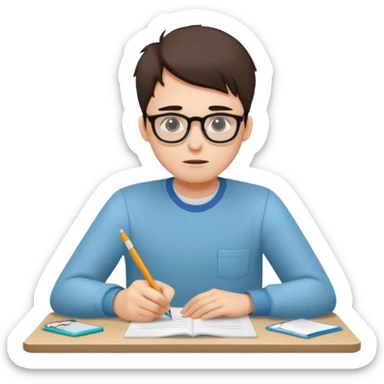 student stressed while writing a cv. in google/android style, which features clean and modern look and generally flat colours sticker