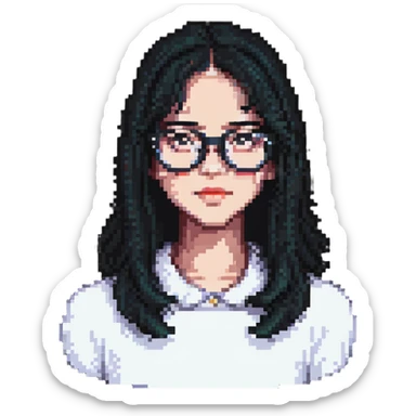 white baddie pretty girl with black hair and glasses sticker