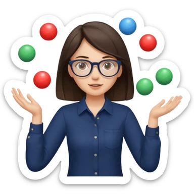 a brunette girl in a navy shirt wearing glasses is  juggling  with two hands  sticker