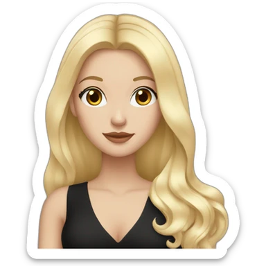 white girl with gold hoop earrings wearing black dress and long black hair sticker