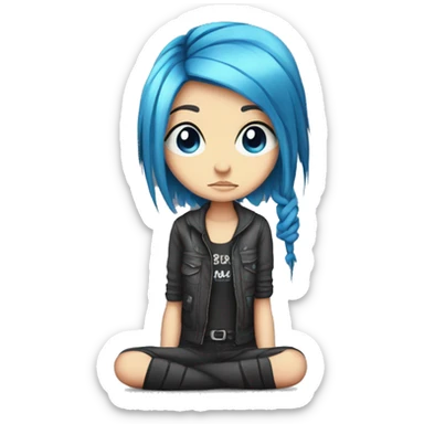 Emo Girl with bomb two blue hair in only two long plaits on either side touching the floor  sticker