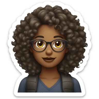 curly girl hair wearing clear frame glasses and dark skinned sticker