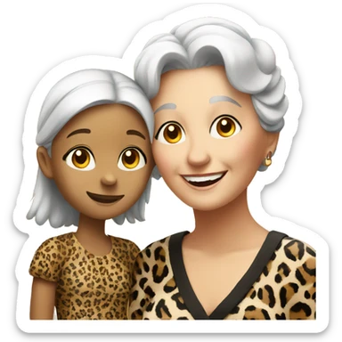 smiling girl and grandma in leopard dress sticker