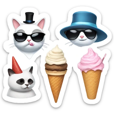 Cat with sunglasses a panda eating ice cream shark with top hat sticker