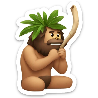 caveman chewing a stick plant sticker