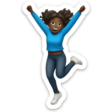Girl of the back jumping in celebration, light dark skin and blue t-shirt  sticker