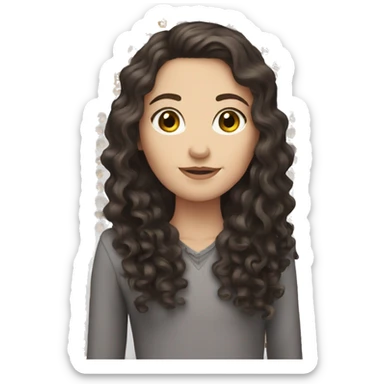 White girl with very dark brown curly long hair sticker
