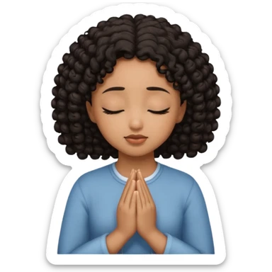 brown girl praying curls black hair and eyes closed sticker