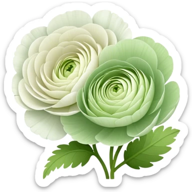 Two white and light green Ranunculus flowers with no stem sticker