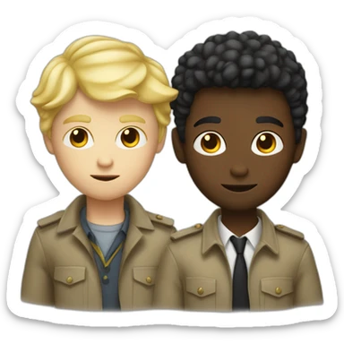Two Boy detectives one blond with white skin and one African  black sticker